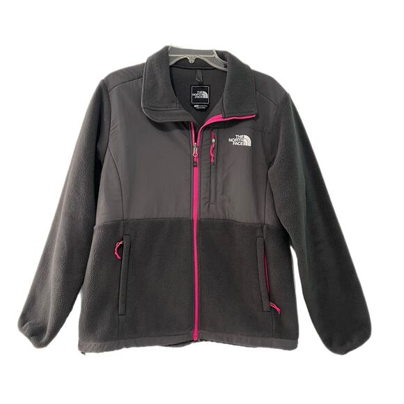 The North Face Denali Jacket Womens Large Gray Pink Full Zip Polartec Recycled - Picture 1 of 13